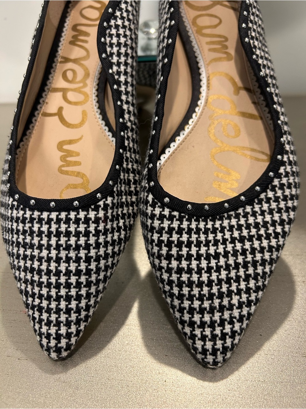 Sam Edelman Black & White Houndstooth Pointed Ballet Flats - Picture 3 of 7